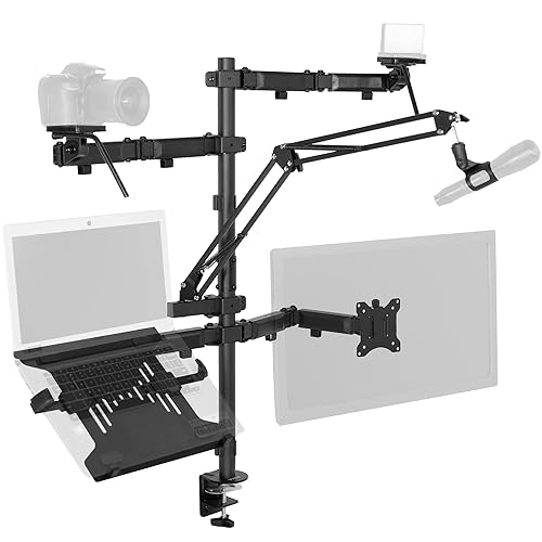 VIVO All-in-One Computer Studio Desk Mount, Mic Boom, Dual Monitor Mount up to 32 inches, Laptop Stand, Livestream Arms Compatible with Cameras