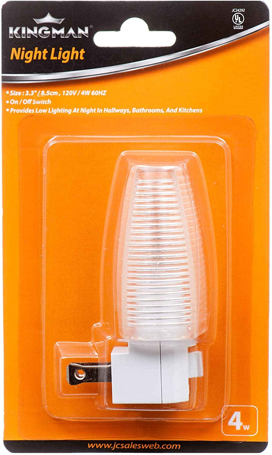 Kingman Night Light Wall Plug in with On/Off Switch Warm White UL Listed, 120V 4W (2 Pack)