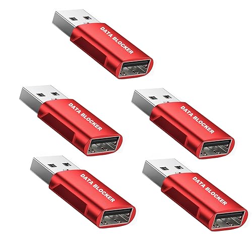 Ansumg USB Data Blocker Type A Data Blocker Only for Charge,Protect Against Juice Jacking, Refuse Hacking Provide Safe Charging(5 Red)