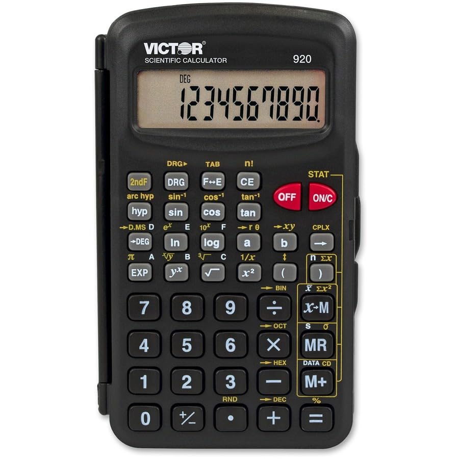 Victor 920 Compact Scientific Calculator with Hinged Case, 10-Digit LCD