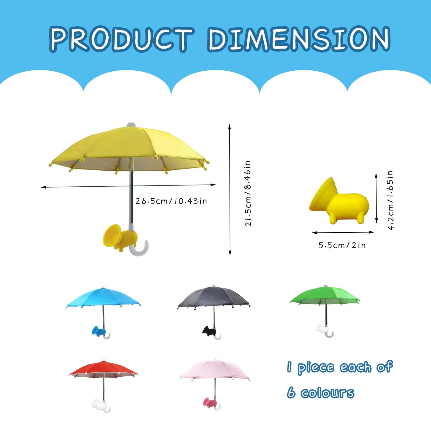 Wzttdm 6Pcs Phone Umbrella, Sun Shade with Suction Cup Stand, Outdoor Mobile Holder with Adjustable Piggy Suction Cup