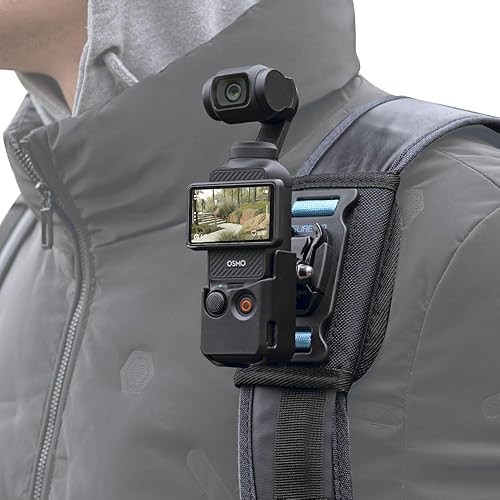SUREWO Osmo Pocket 3 Backpack Mount,Bag Belt Shoulder Strap Mount with Extended Border Compatible with DJI Osmo Pocket 3