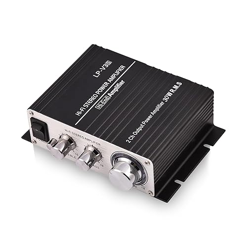 Power Amplifier, Mini 2 Channel HiFi Stereo Auto Car Audio, Power Amplifier Digital Amp with Bass, Treble & Volume Control, for Car, Motorcycle, Boat