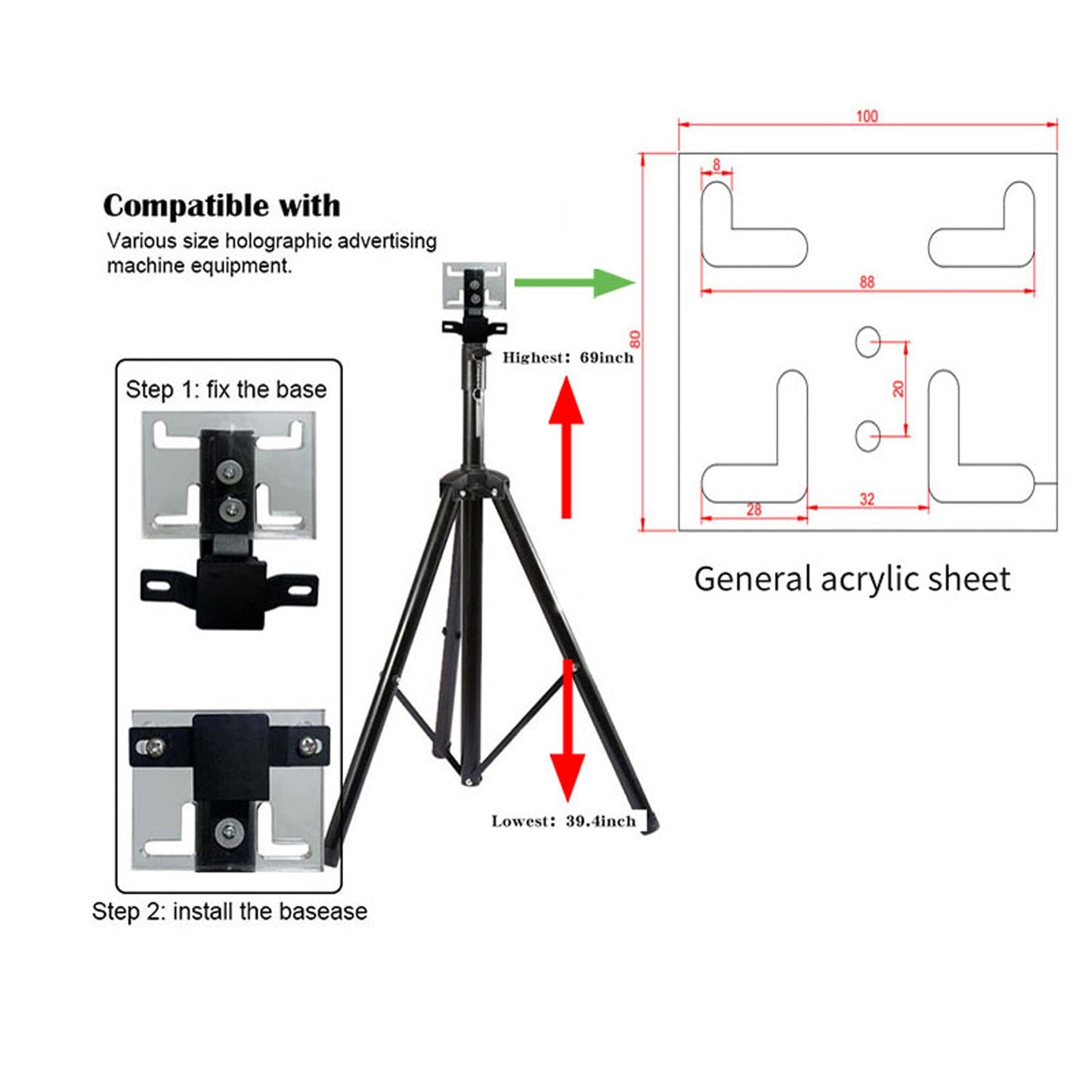3DHologramFan Stand with Multi-Function Base, Height 39.4 to 69 Inch, 150 Pounds Load-Bearing for A Variety of 3D Rack