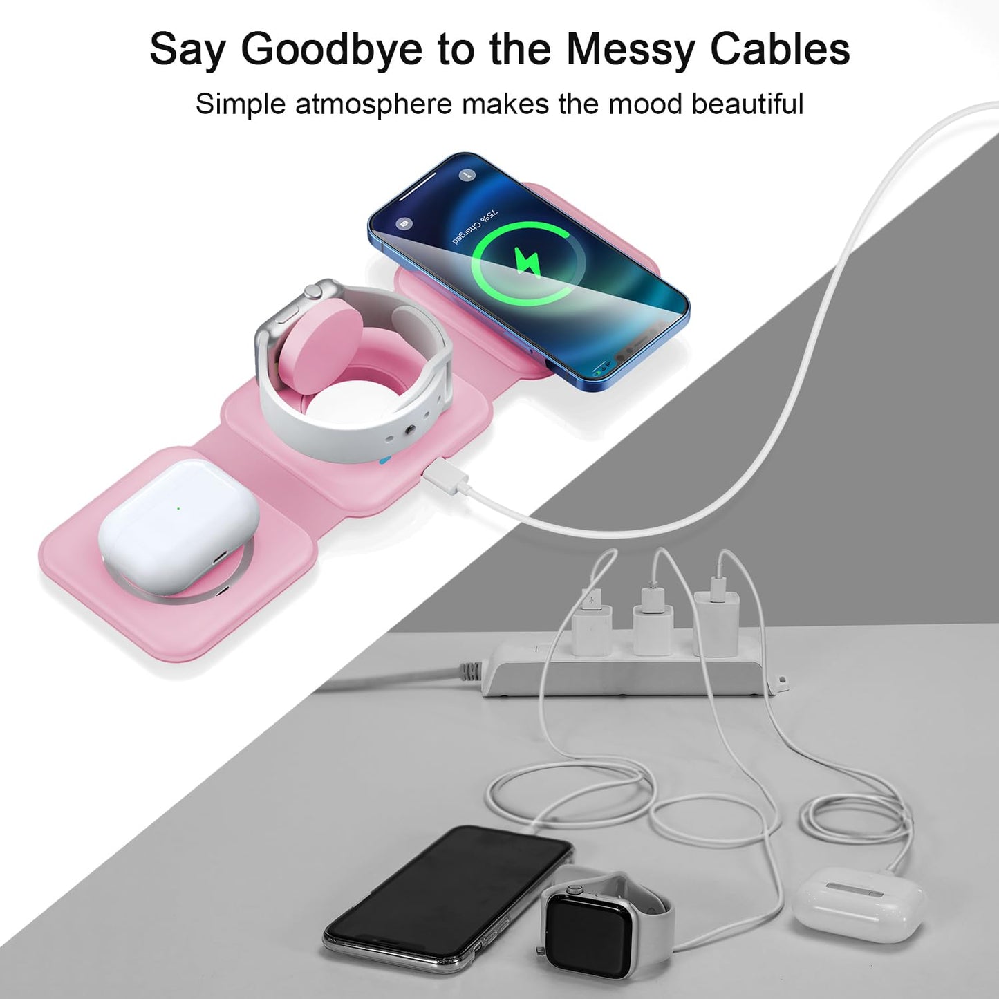 Wireless Charger 3 in 1,RTOPS Magnetic Travel Wireless Charging Station Multple Devices,GaN 3 in 1 Charging Station,Compatible