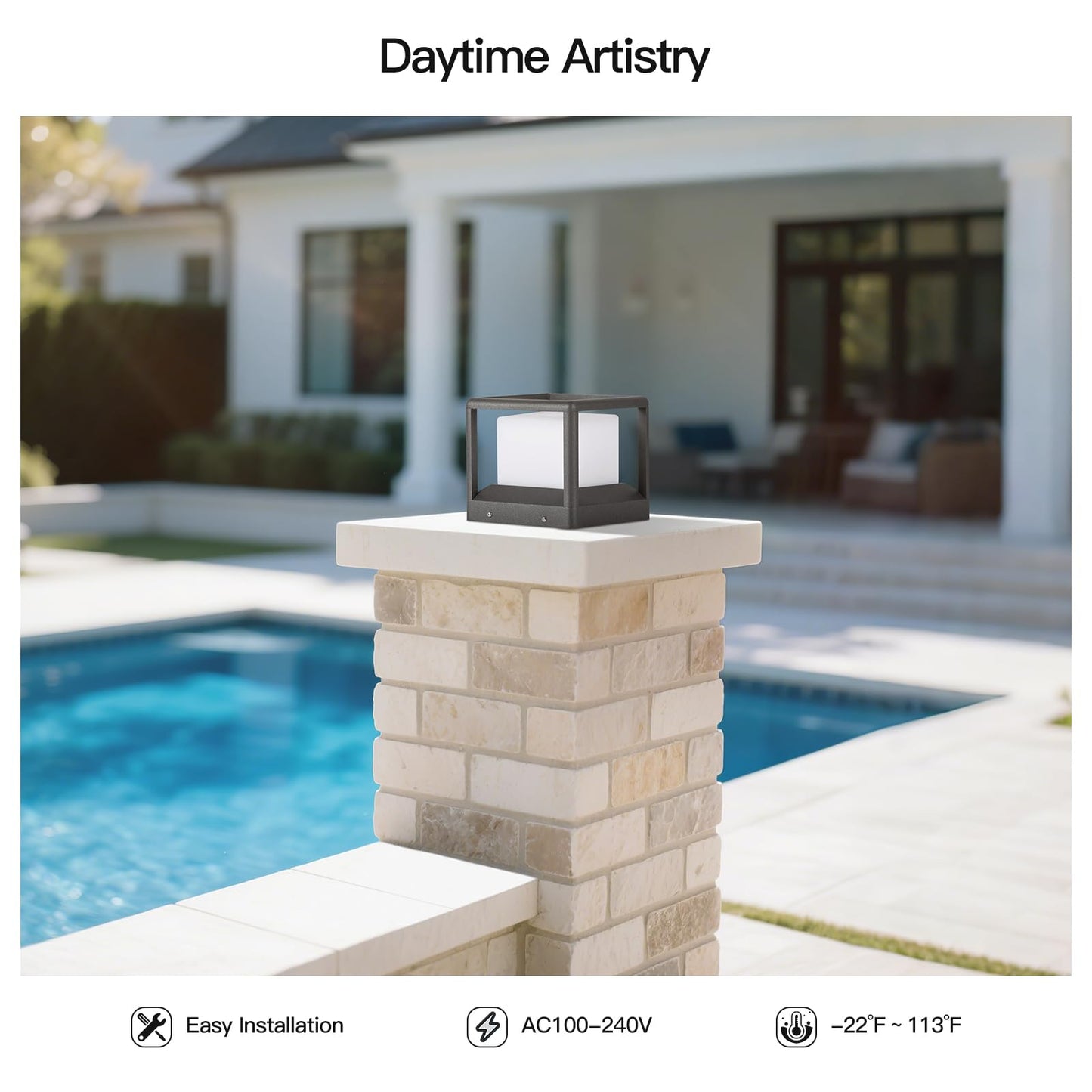 MVBT 7.1" Outdoor Post Lights, Pillar Lights Hard Wired, AC100-240V Modern Column Light, Waterproof Fence Deck Cap Lamp Fixture, 3000K Landscape