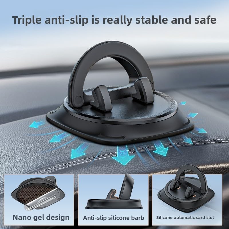 YAYASIERLI 360° Rotating Dashboard Car Phone Holder, No Vent Block, Anti-Slip Nano Gel Phone Mount for Car, Hands-Free One-Hand Operation, Compatible