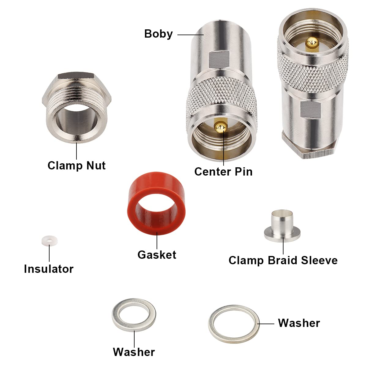 PL259 Coax Connectors, 5-Pack PL-259 UHF Male Clamp Connector PL259 UHF Plug Male RF Coax Connector for LMR400/RG8/RG8U/KMR400/Belden 9913/7D-FB Cable