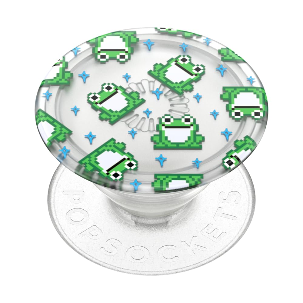 PopSockets Adhesive Phone Grip, Holder, Phone Stand, Plant-based - Translucent 8 Bit Frogs
