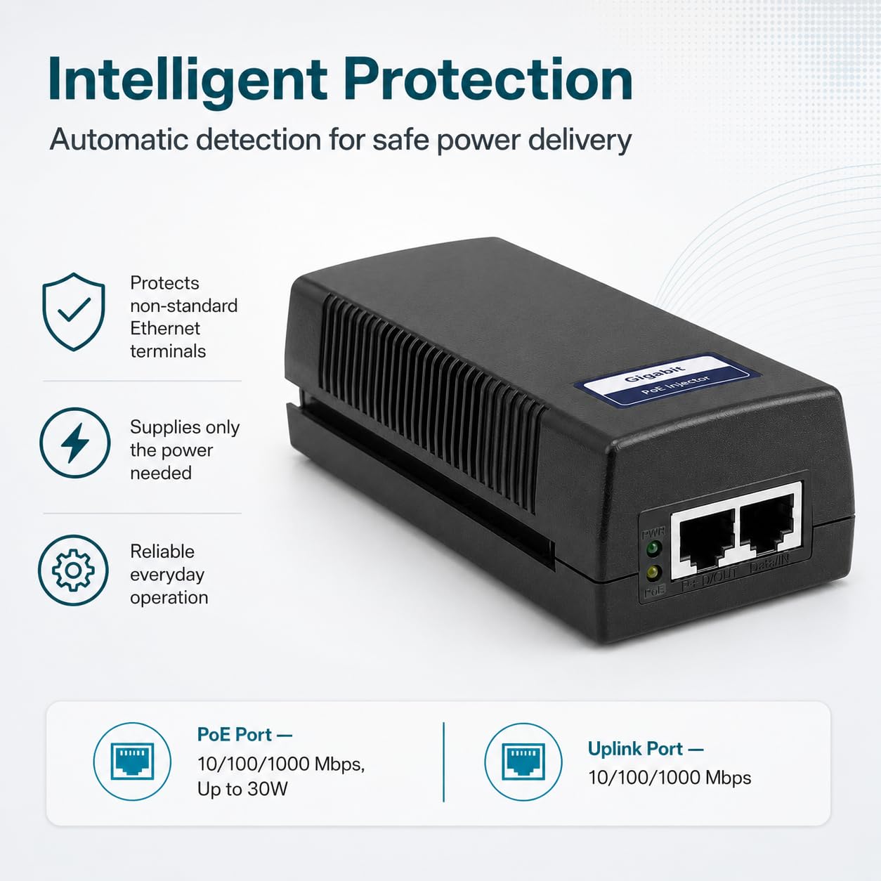 BV-Tech 90W PoE++ Injector - (325 Feet Range) - 54V IEEE 802.3at/af/bt and NDAA Compliant Plug and Play Power Adapter for IP Cameras, CCTV & Phones