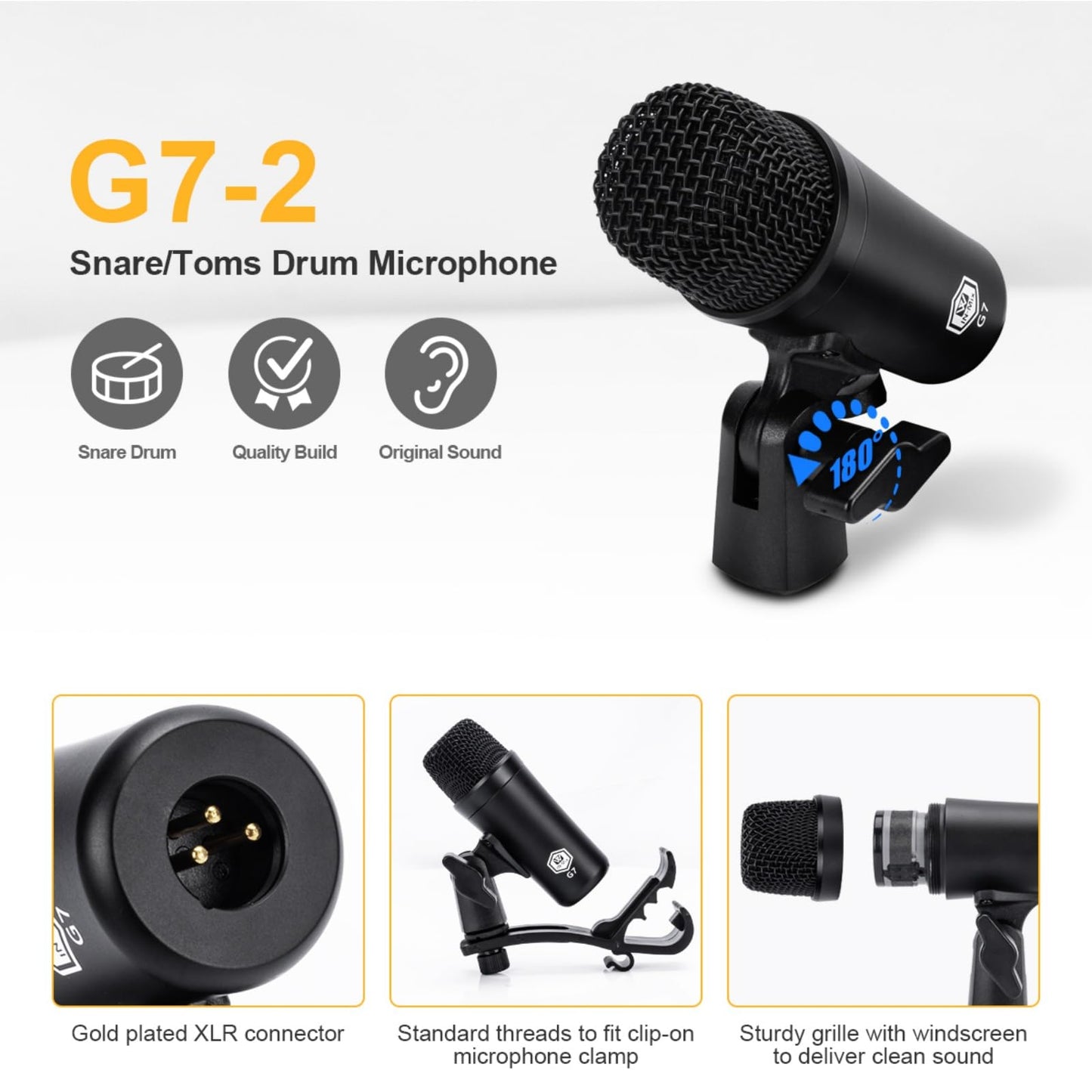 W IN-MIX G7 7-Piece Wired Dynamic Drum Mic Kit (Whole Metal)- Kick Bass, Tom/Snare & Cymbals Microphone Use for Drums, Vocal, Other Instrument
