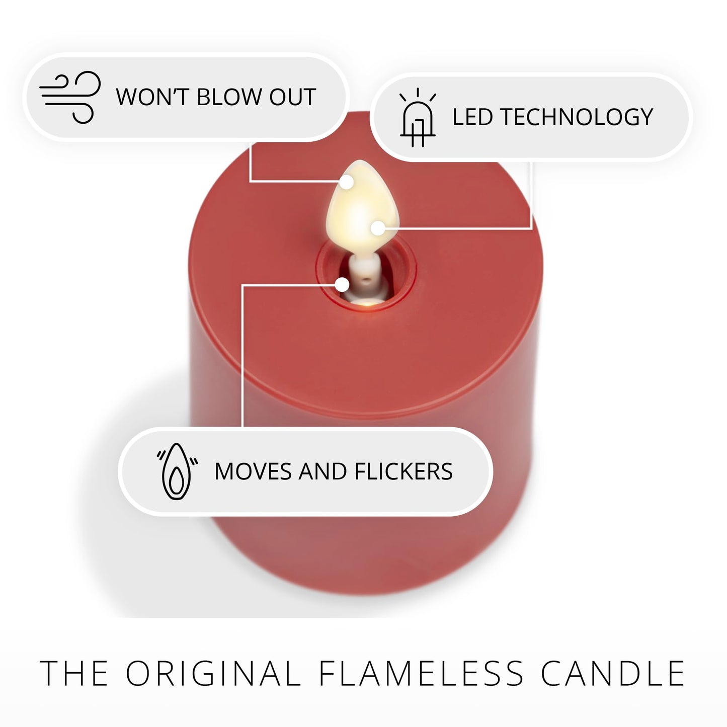 Luminara Outdoor Votive Flameless LED Candle, Cherry Red 2" x 3.2", Moving Flame Battery Operated Timer Remote Ready IPX4 Matte Plastic Finish