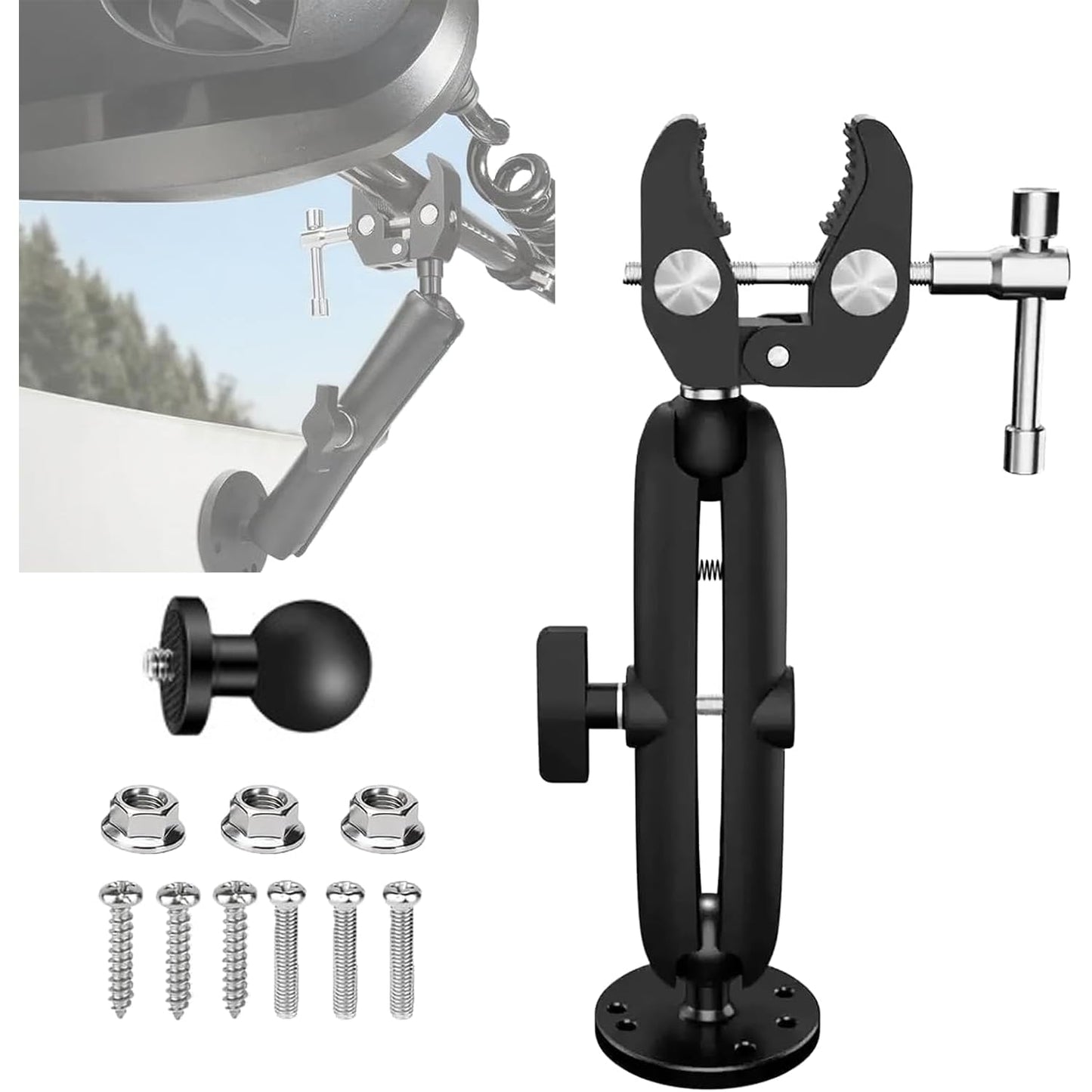 Trolling Motor Stabilizer Mount Support, Tough-Claw Boat Trolling Motor Shaft Reduces Bounce, 360° Adjustable, Fits to 0.6" to 2" Diameter Bar
