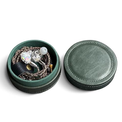 Lightweight and Portable PU Leather Storage Box Suitable for Wired earplugs and in Ear Headphone Storage Protective Cover (Green)