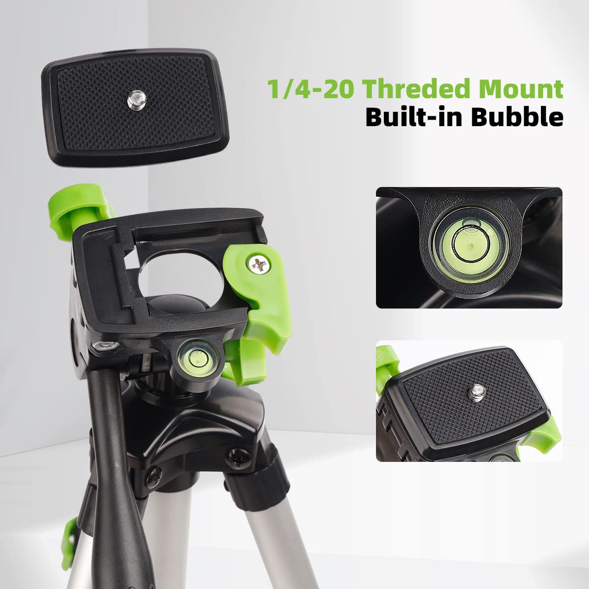 Huepar TPD05 19.7" Lightweight Aluminum Tripod-Mini Portable Adjustable Tripod for Laser Level and Camera, with 3-Way Flexible Pan Head and Bubble