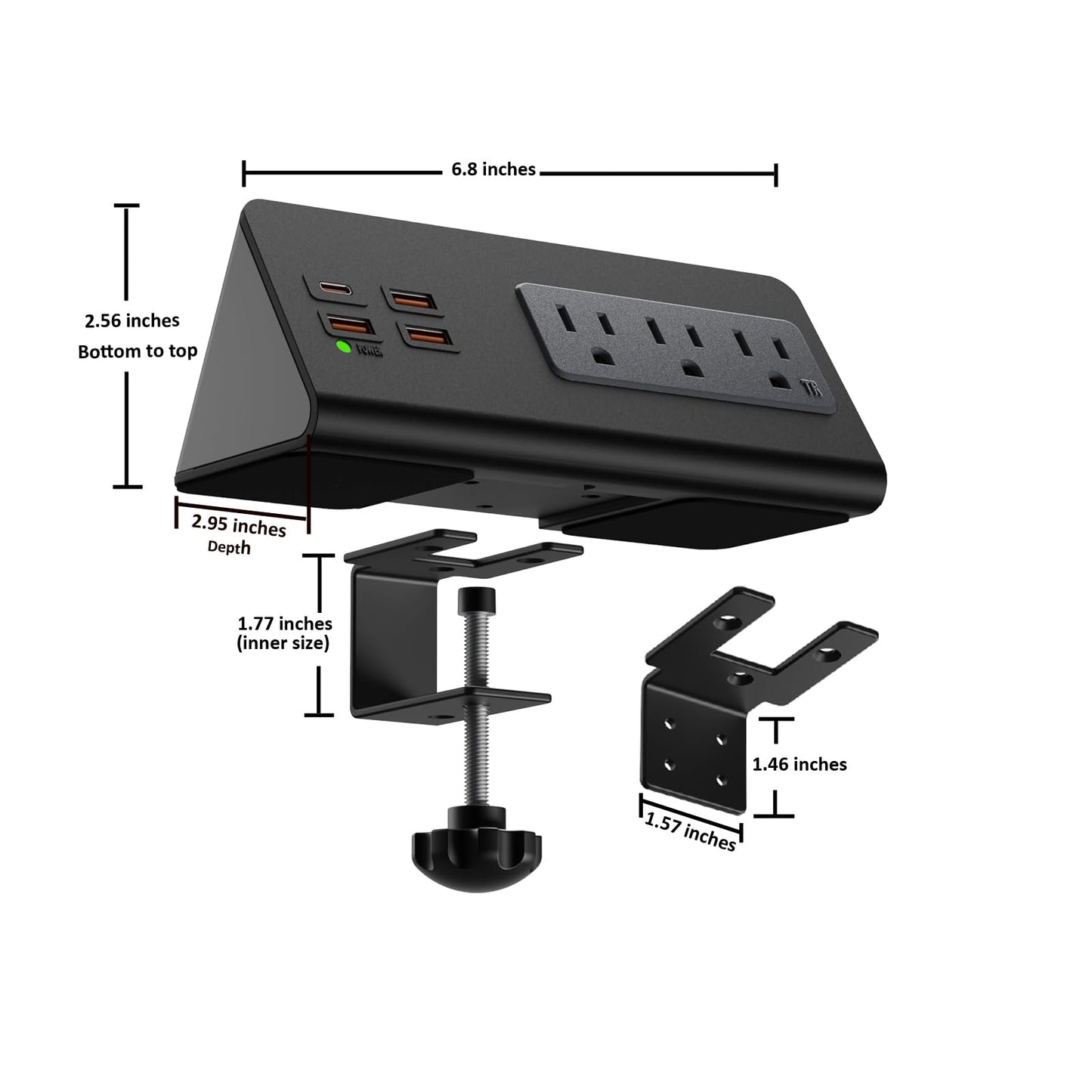 Upgraded Version Edge Mount Power Strip with USB-C Ports Tabletop Surge Protector Desk Clamp Power Sockets with 3 AC Outlets &4 Fast Charging USB