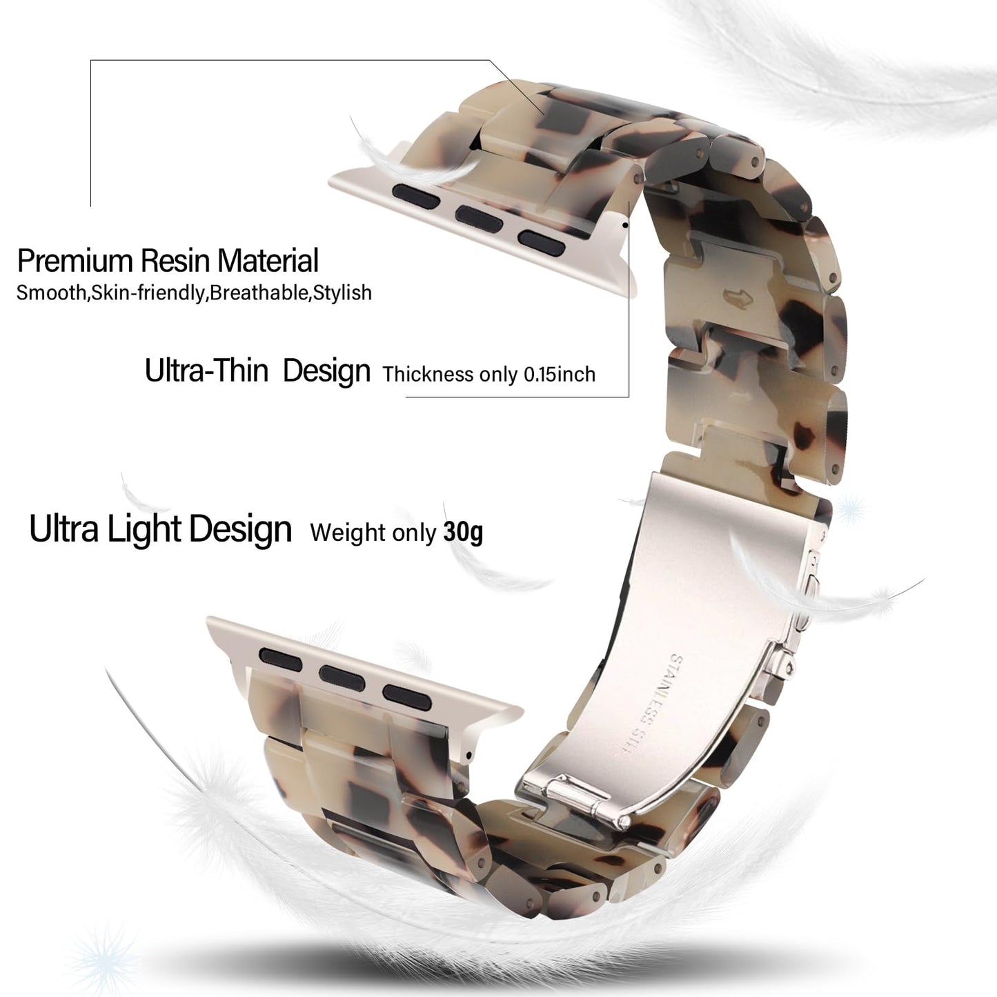 HOPO Compatible With Apple Watch Band Thin Lightweight Resin Strap Bracelet Wristband Replacement For iWatch Bands Series Ultra 11 10 9 8 7 6 5 4 3 2