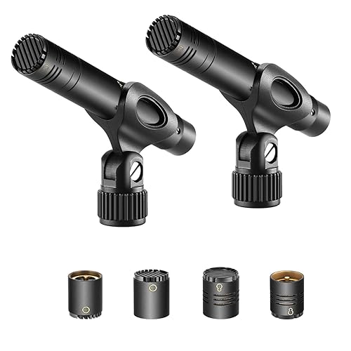 Neewer 2-Pack Pencil Stick Condenser Mic with Interchangeable Omni Cardioid and Super Cardioid Capsules Foam Windscreens Mic Clip and Carrying Case