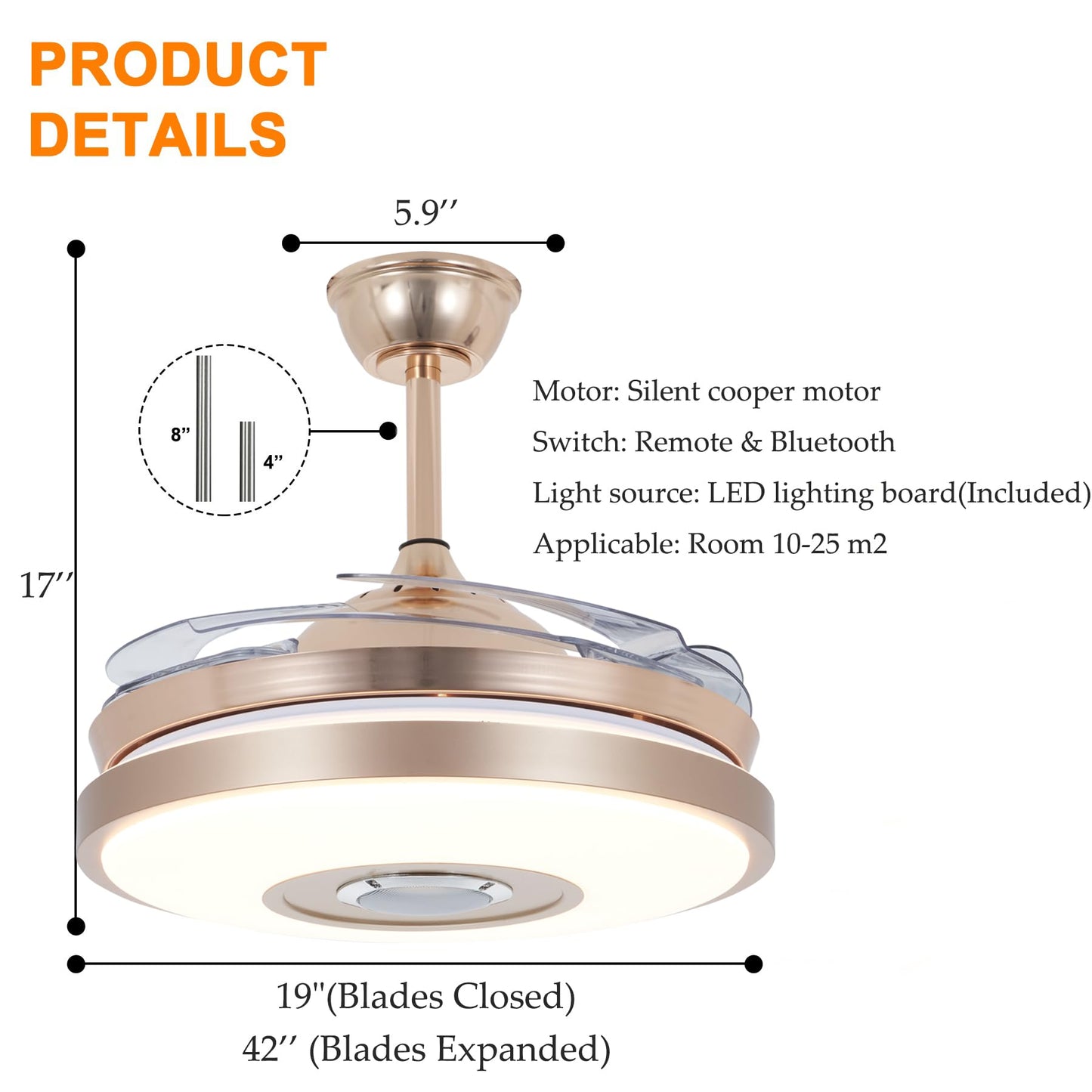 efperfect 42'' Modern Ceiling Fan with Lights Bluetooth Music Player Ceiling Fans Dimmable 7 Light Color Changes Fandelier Smart Lighting Fixture