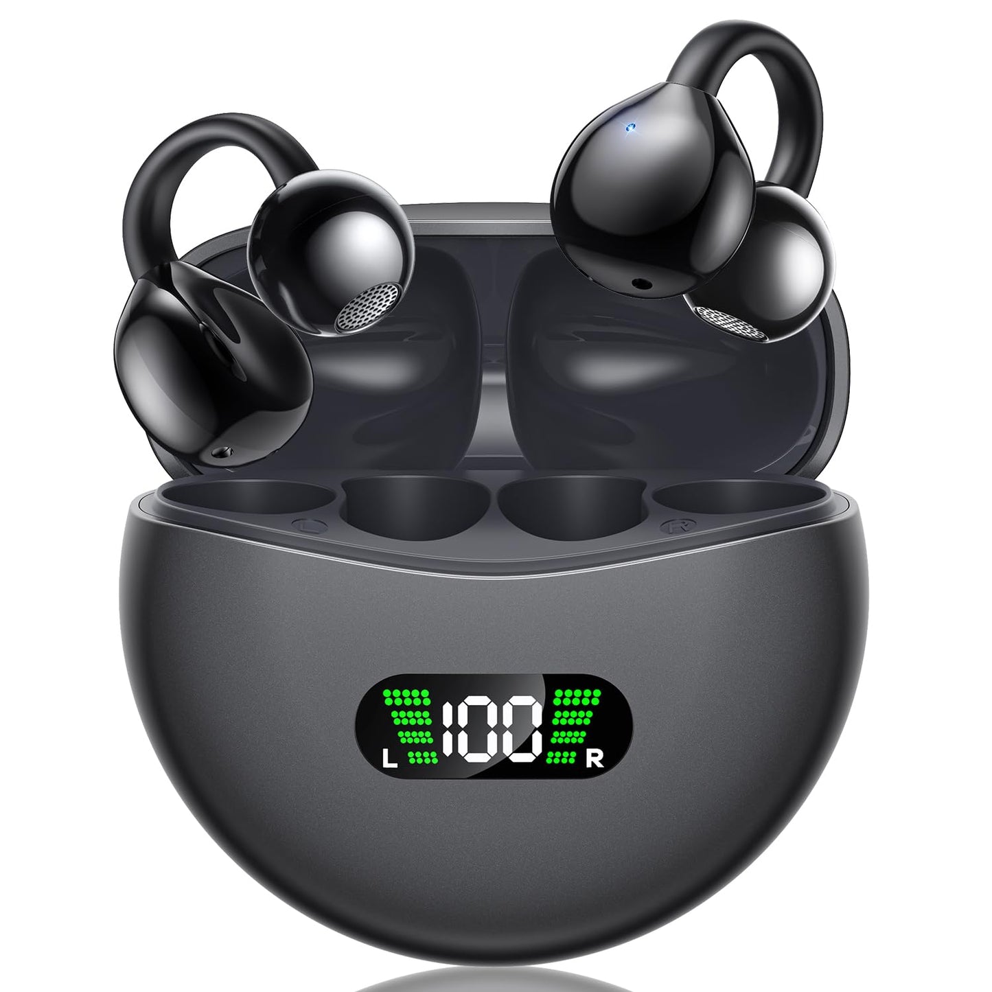 ABCDONG Wireless Earbuds Open Ear Clip On Headphones with LED Digital Display Charging Case Touch Control Bluetooth 5.4 Air Conduction Sport…