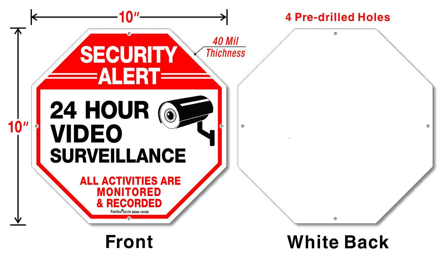 Video Surveillance Sign, 4 Pack 10 x 10 Rust Free .040 Aluminum Security Warning Reflective Metal Signs, Indoor or Outdoor Use for Home Business CCTV
