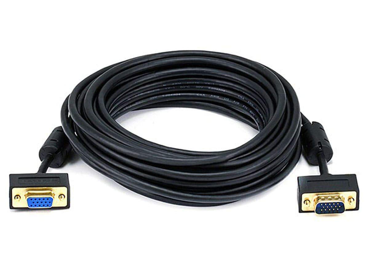 Monoprice Ultra Slim SVGA Super VGA M/F Monitor Cable - 25 Feet With Ferrites | 30/32AWG, Gold Plated Connector