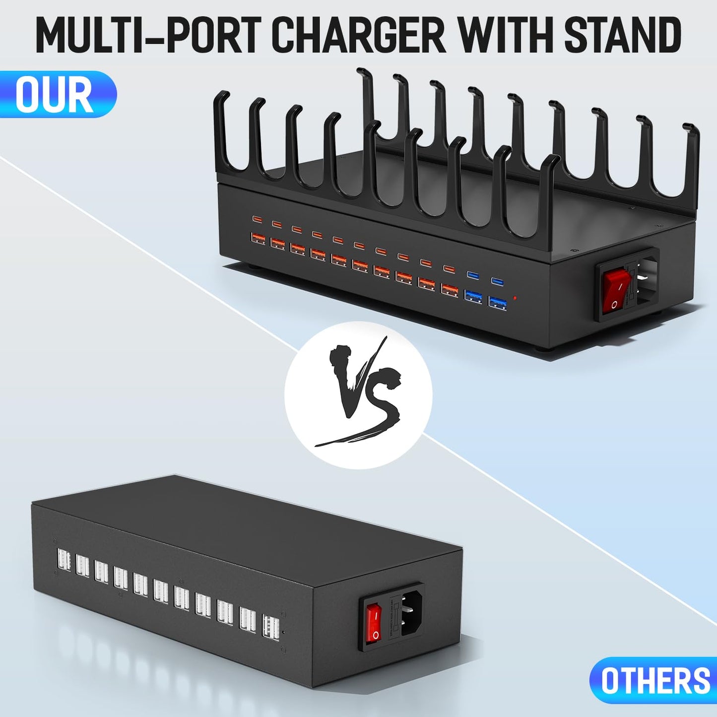 350W Charging Station for Multiple Devices, 24 Ports USB Fast Charging Station, Charger Station Organizer Compatible with Kindle,Tablet, iPad, Charger