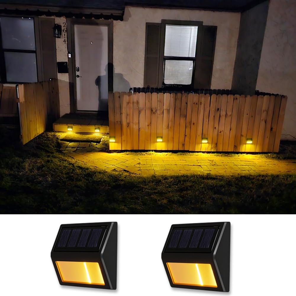 SRDHIN Solar Fence Lights Outdoor,Waterproof Solar Stair Step Deck Lights Wireless for Patio Garden Backyard Garage Driveway (Warm White, 2-Pack)