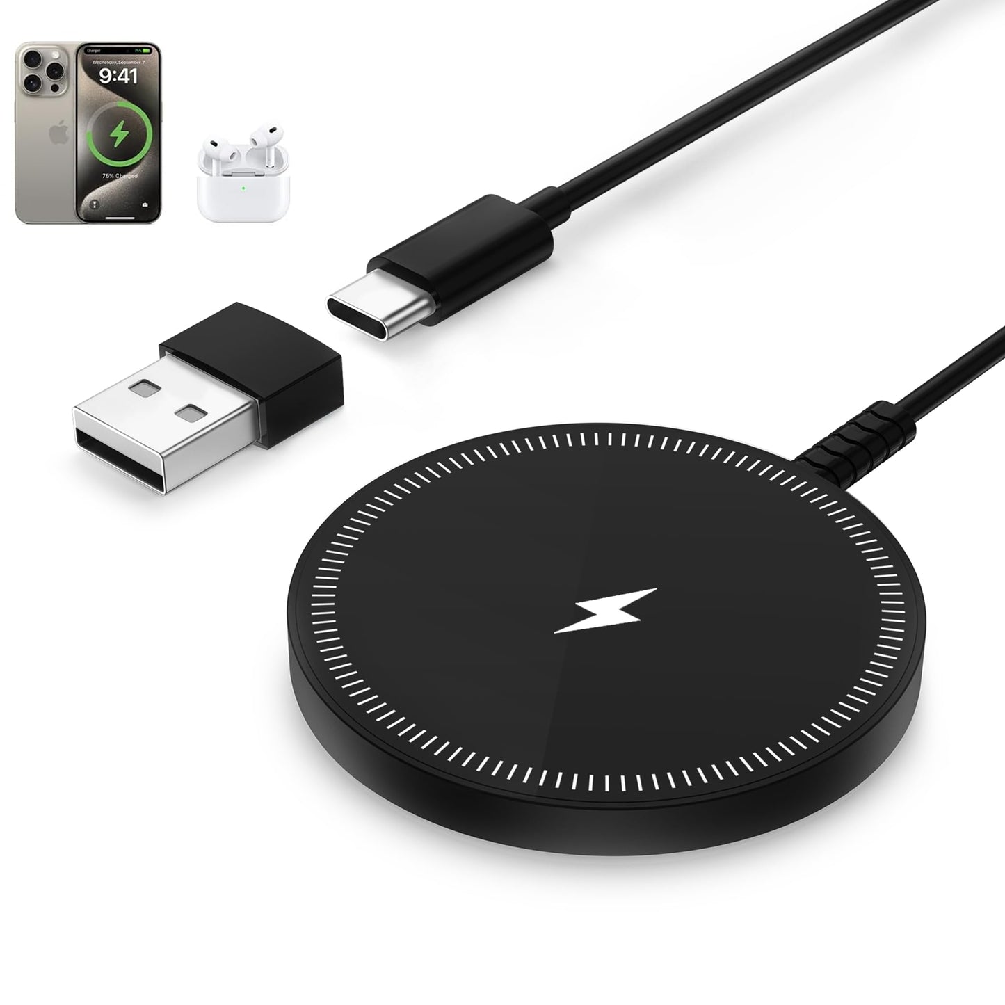 Bohuma Magnetic Wireless Charger - Compatible with iPhone 12-17 Series Airpods - Sleek Lightweight Design with Fast Charging - Ideal for Travel Work