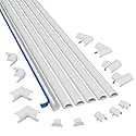 D-Line Small Cord Cover Kit, 30ft Self-Adhesive Wire Hider, Half Round Cord Covers, Paintable Cable Management - 6X 5ft Channels and 13 Accessories