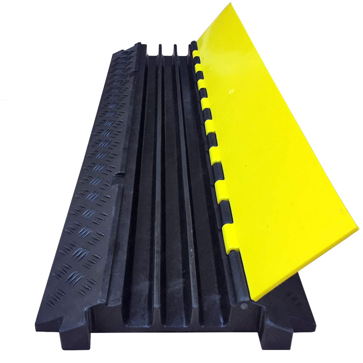 Electriduct Low Profile 3 Channel Cable Protector Rubber Ramp Black Base/Yellow Lid