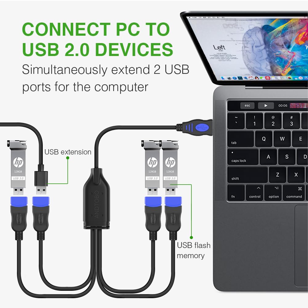 ANDTOBO USB 1 to 4 Splitter, USB 2.0 Y Splitter Charger Cable USB 1 Male to 4 Female Power Cord Extension Hub Cable for PC/PS4/MacBook/Laptop/TV/LED…