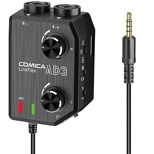 Comica LINKFLEX.AD3 2-Channel XLR/3.5mm/6.35mm Microphone Audio Mixer Preamp with Phantom Power, Real-time Monitoring, Guitar Audio Interface