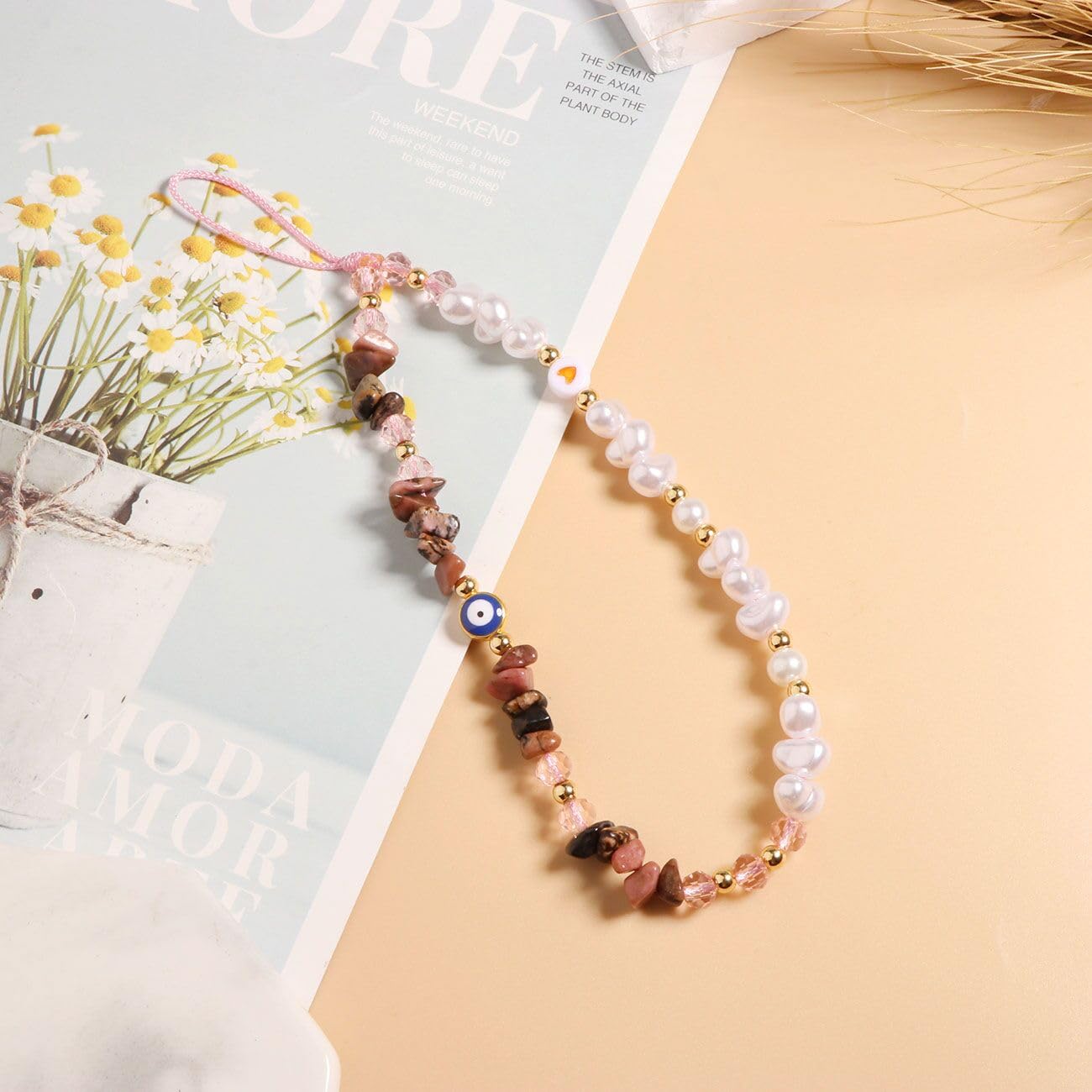 SKIRIFLA Evil Eye Phone Charm Strap, Evil Eye Phone Lanyard Crystal Strap, Cute Beaded Charm Aesthetic,Beaded Chain Preppy Charms Kawaii Keychain -21