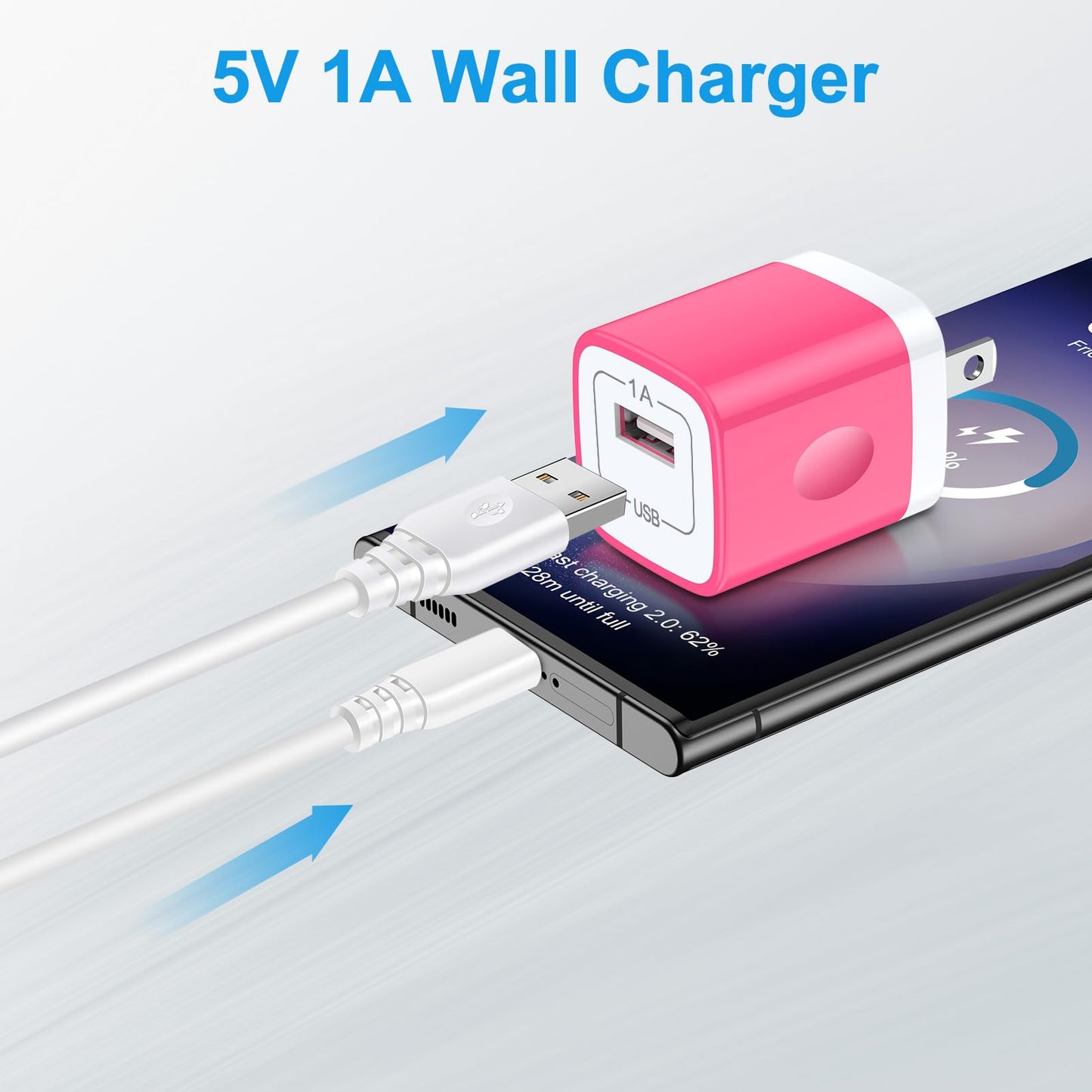 USB Wall Charger Block 2-Pack, 5V 1A Power Adapter for iPhone 14/13/12/11/XS/8 Plus, Samsung Galaxy S23/S22/S21/S10/S9, Google Pixel, USB Cube