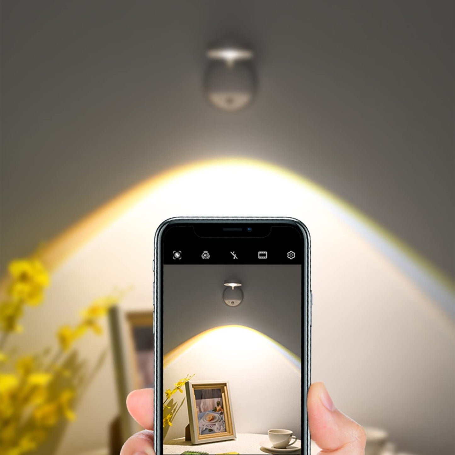 Yuewilai Wireless Picture Light Battery Operated, 2200mAH Rechargeable Painting Light with Motion Sensor and Rotatable Tube, Stepless Dimming Art