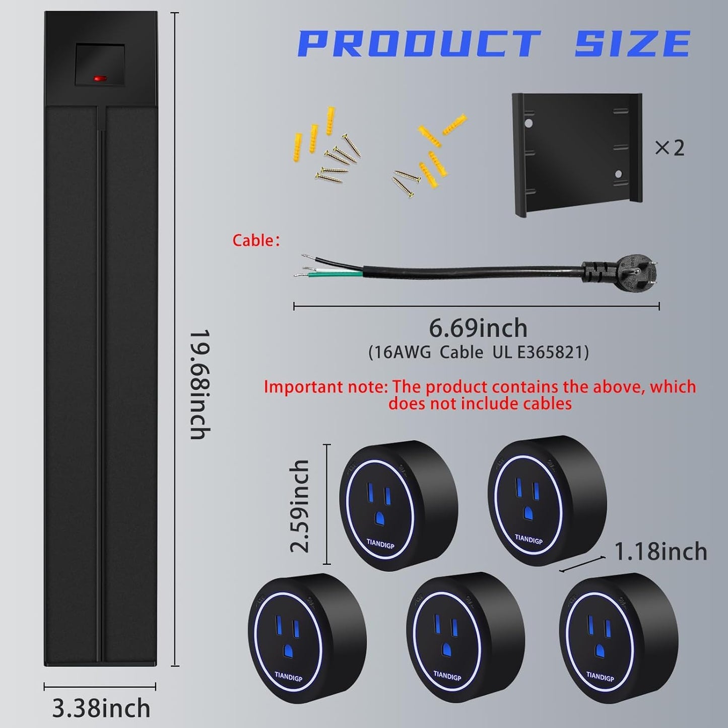 TIANDIGP Track Outlet; Removable Electrical Outlet Track System, 19.68 inch Power Track 8000W; 5 AC Outlet adapters 1875W Suitable for Kitchen