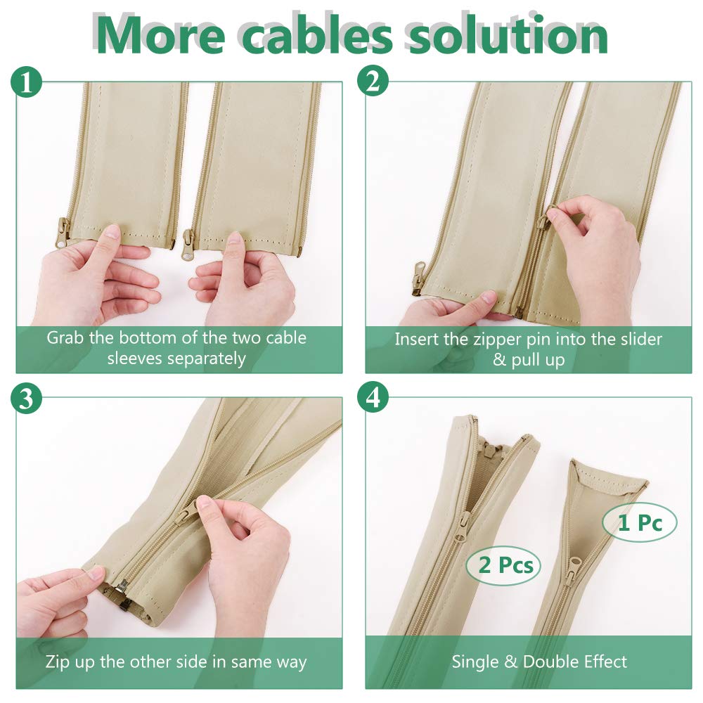 Flexible Cable Management Sleeve with Zipper - Extendable Cord Organizer System Wrap Wire Cable Cover Sleeve Holder, Keep Home & Office Clean Safe