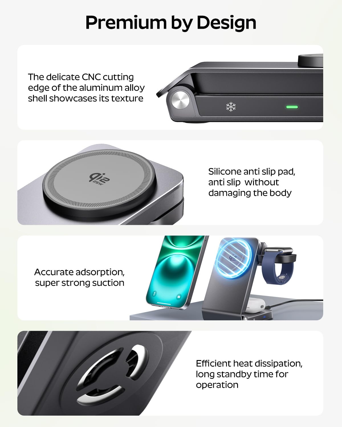 Doge&Vollar 3 in 1 Qi2.2 25W MagSafe Wireless Charging Station, Foldable Charger Stand for iPhone 17 16 Pro Max, Apple Watch & AirPods, Fast Low-Heat