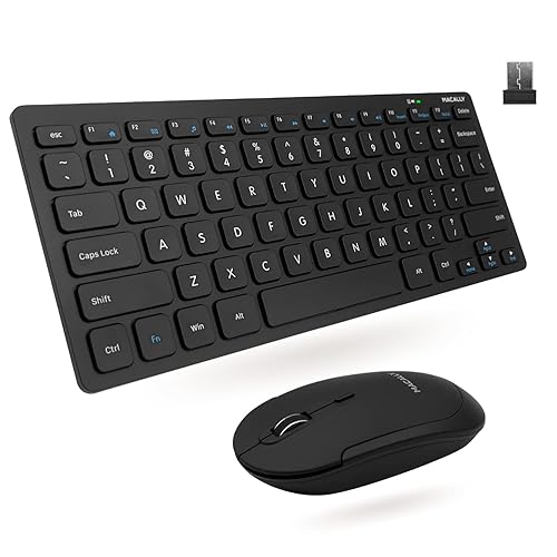 Macally Small Wireless Keyboard and Mouse Combo - Quiet Productivity Duo - 2.4G Wireless Keyboard Mouse for PC - 78 Key Mini Keyboard and Mouse