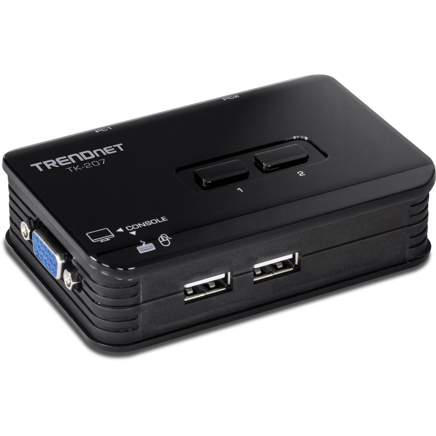 TRENDnet 2-Port USB KVM Switch, TK-207K, Control Two Computers with One Set of Console Controls, 2048 x 1536 Resolution, 60Hz Refresh Rate, All