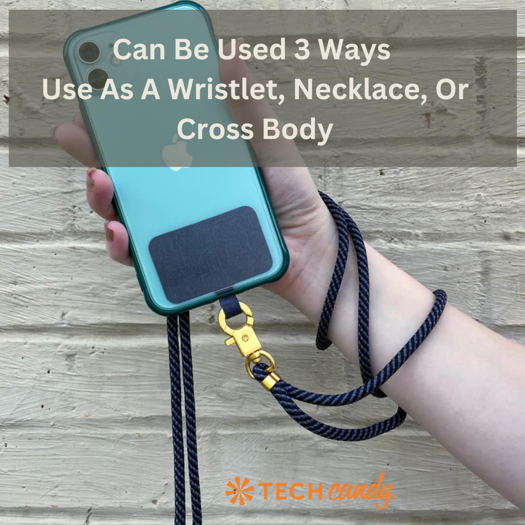 Tech Candy The Hookup Universal Lanyard Mobile Cell Phone Strap, Dark Slate - Quality, Wrist, Neck, Crossbody, Adjustable
