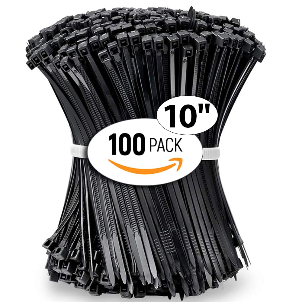 ALBO Zip Ties Black 10 Inch 100 Pack 50 lb, Long Plastic Cable Ties Thick 0.19 Inch Tie Wraps Heavy Duty UV Resistant Nylon Wire Ties for Indoor