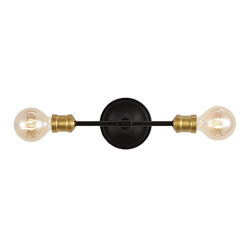 JONATHAN Y 13.25" Oil Rubbed Bronze/Brass Gold 2-Light Iron Vanity Light, Industrial Farmhouse Wall Sconce for Bathroom Mirror, Rustic Metal Fixture