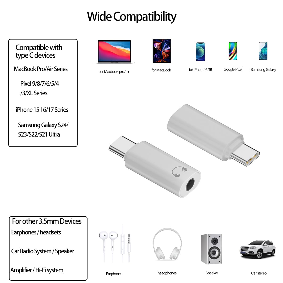 USB C to 3.5mm Headphone Jack Adapter, Audio to USB c Adapter,Type C to Aux Audio Dongle Compatible with iPhone 16 Pro Max 15 Pro Max, Samsung Galaxy