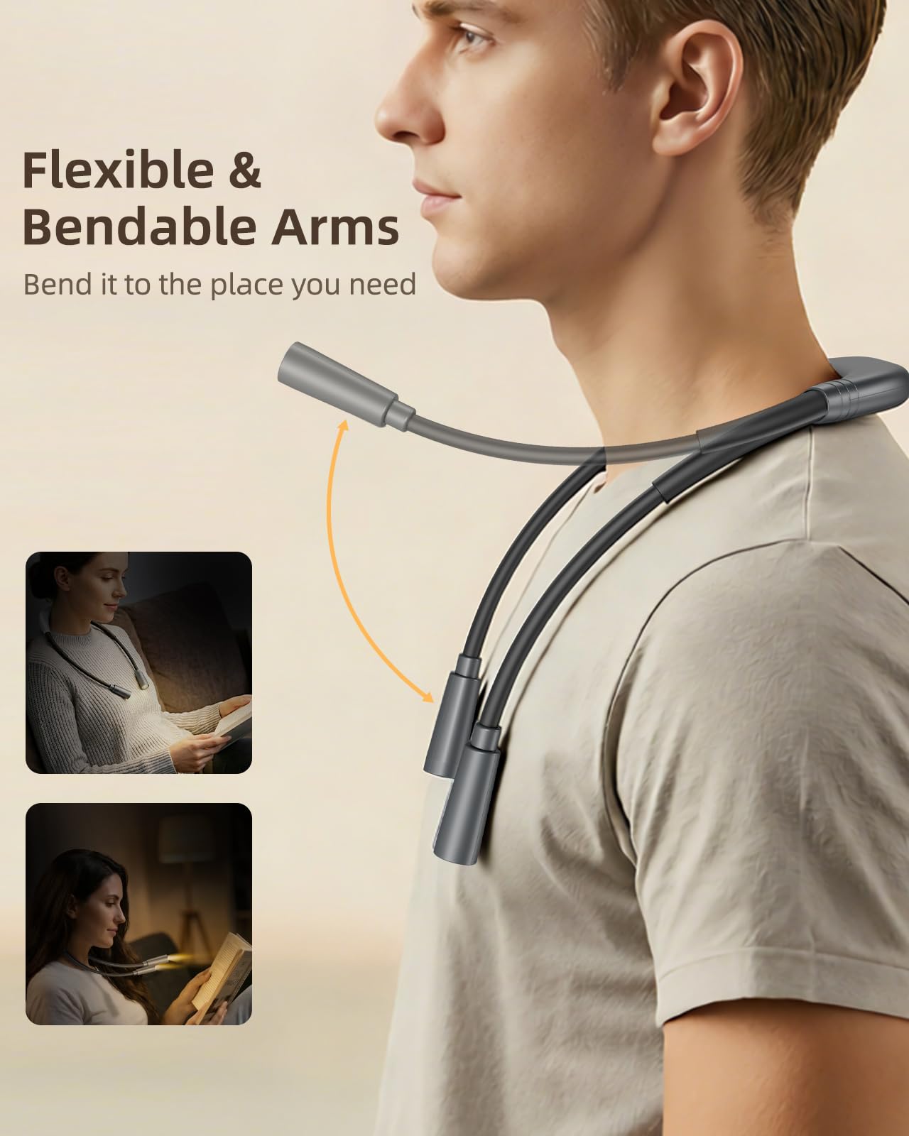 Book Light, 3-Color and Brightness Adjustable Reading Light, Rechargeable and Bendable Round Neck Design, 100hrs Runtime, Perfect Reading Lamp Gifts