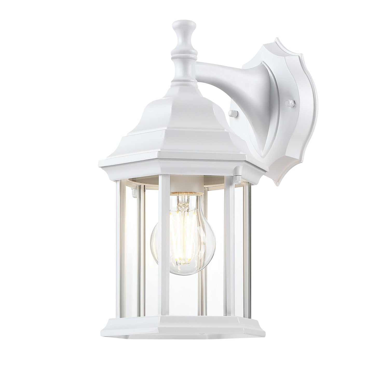 LIT-PaTH Outdoor Wall Lantern, Wall Sconce as Porch Lighting Fixture, E26 Medium Base Max 60W, Aluminum Housing Plus Glass, Matte White Finish, 1-Pack