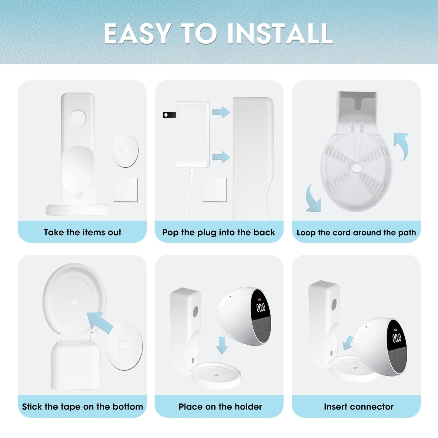 Ditimlci Wall Mount Stand for Echo Spot, Cable Hidden Holder, No Screws & No-Drill Installation - Wall Mounted Organizer, Space-Saving Wall Mount