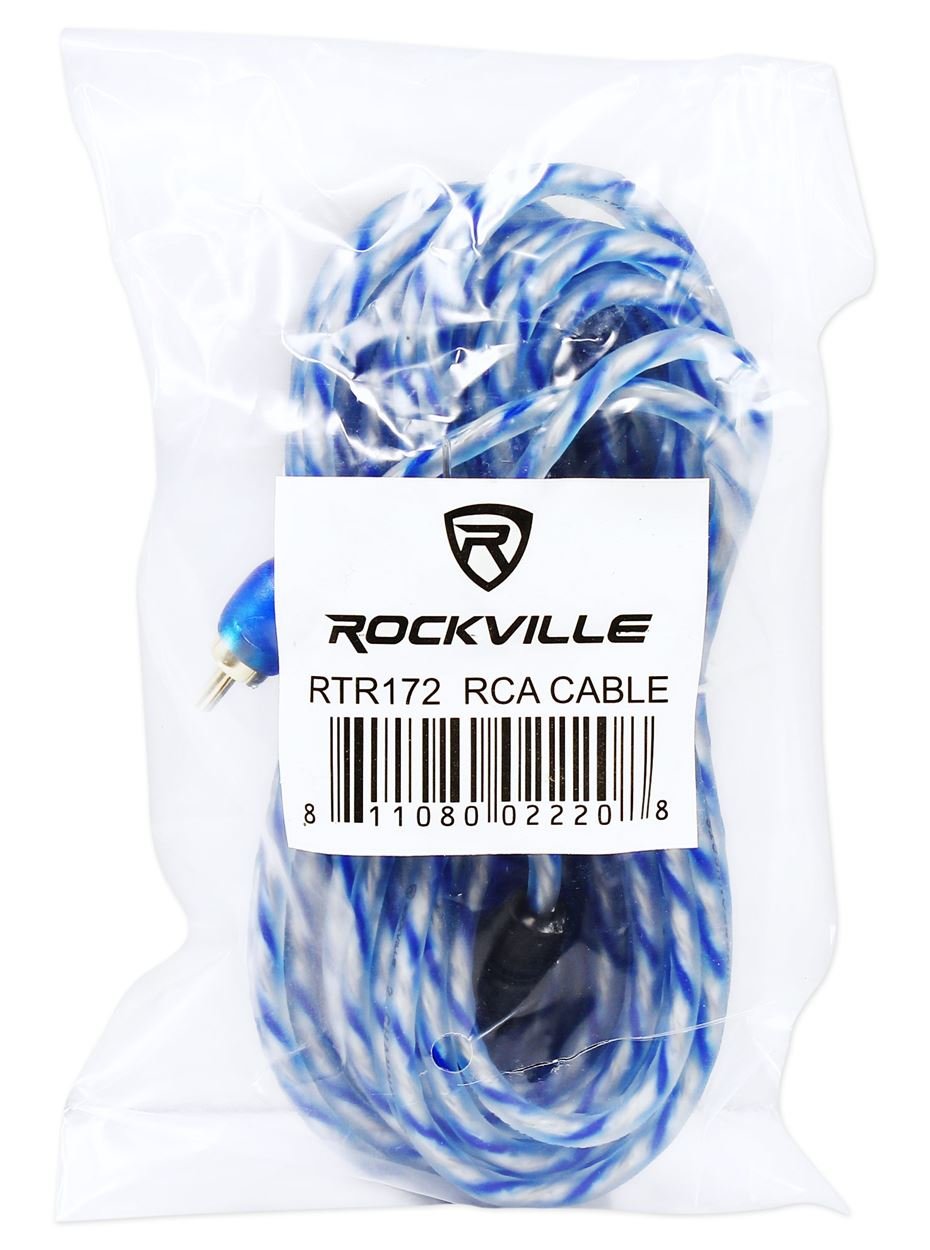 Rockville RTR172 17 Foot 2 Channel RCA Cable 100% Copper, Twisted Pair, Split Pin, Dual Shielding, for Home Audio, DJ, and Car Audio Setups