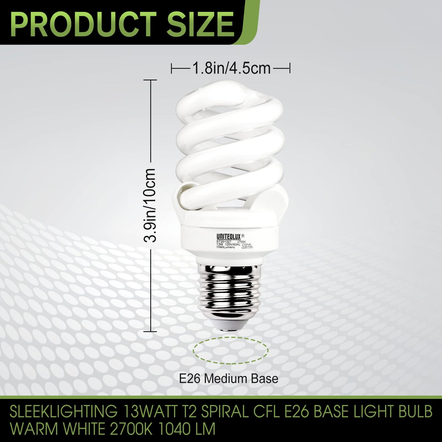 UNITEDLUX E26 Spiral CFL Light Bulbs Medium Base 13Watt (60Watt Equivalent) Soft White 2700K, 1040Lm Non-dimmable Compact Fluorescent Light, (3 Pack)